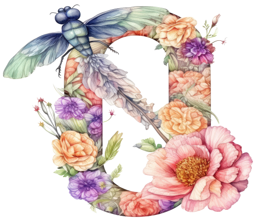 (s384-2) Dragonfly Floral Flower Monogram Letter All Letters A-Z