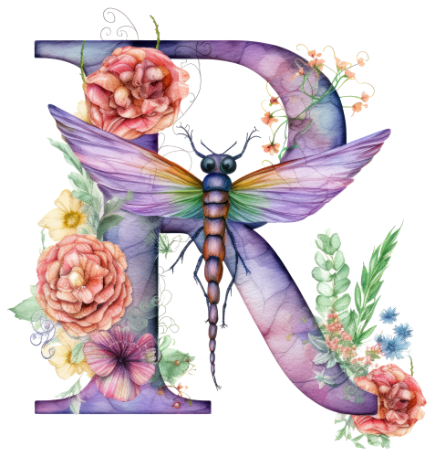 (s384-2) Dragonfly Floral Flower Monogram Letter All Letters A-Z