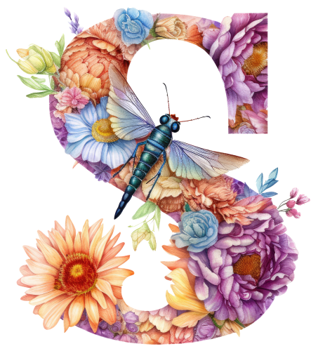 (s384-2) Dragonfly Floral Flower Monogram Letter All Letters A-Z
