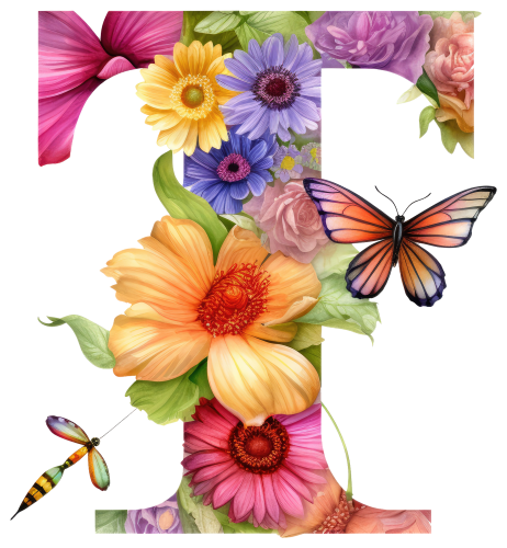 (s384-2) Dragonfly Floral Flower Monogram Letter All Letters A-Z