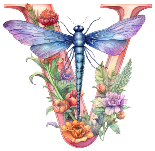 (s384-2) Dragonfly Floral Flower Monogram Letter All Letters A-Z