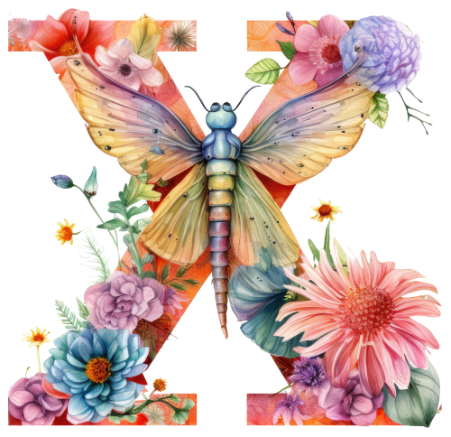 (s384-2) Dragonfly Floral Flower Monogram Letter All Letters A-Z