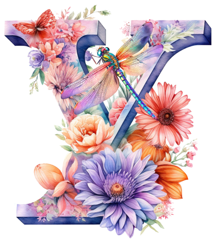 (s384-2) Dragonfly Floral Flower Monogram Letter All Letters A-Z