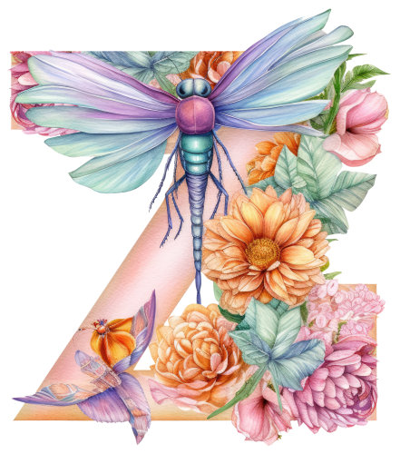 (s384-2) Dragonfly Floral Flower Monogram Letter All Letters A-Z