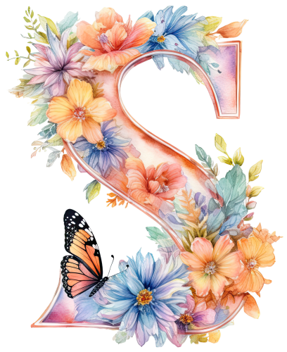 (s384-3) Floral Flower Monogram Letter All Letters A-Z