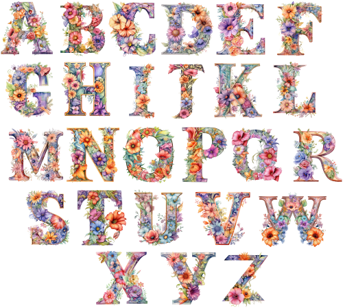 (s384-4) Floral Flower Monogram Letter All Letters A-Z