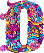 (s384-5) Bright Hippie Floral Flower Monogram Letter All Letters A-Z Numbers 0-9