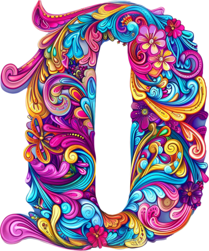 (s384-5) Bright Hippie Floral Flower Monogram Letter All Letters A-Z Numbers 0-9