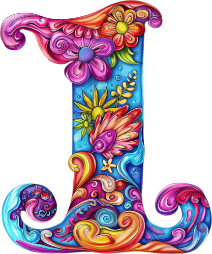 (s384-5) Bright Hippie Floral Flower Monogram Letter All Letters A-Z Numbers 0-9