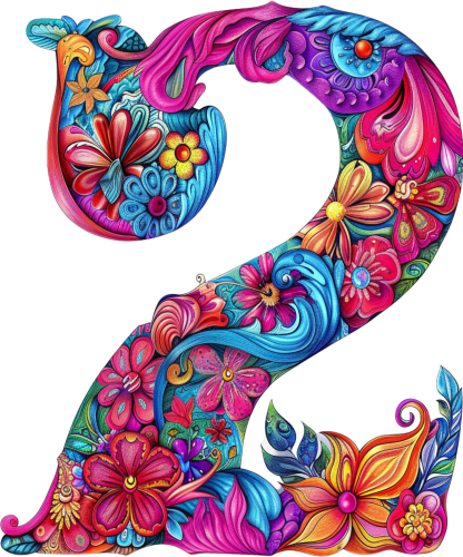 (s384-5) Bright Hippie Floral Flower Monogram Letter All Letters A-Z Numbers 0-9