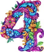 (s384-5) Bright Hippie Floral Flower Monogram Letter All Letters A-Z Numbers 0-9