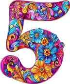 (s384-5) Bright Hippie Floral Flower Monogram Letter All Letters A-Z Numbers 0-9