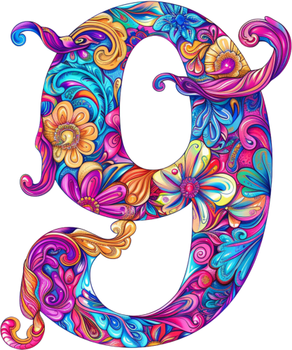 (s384-5) Bright Hippie Floral Flower Monogram Letter All Letters A-Z Numbers 0-9