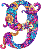 (s384-5) Bright Hippie Floral Flower Monogram Letter All Letters A-Z Numbers 0-9