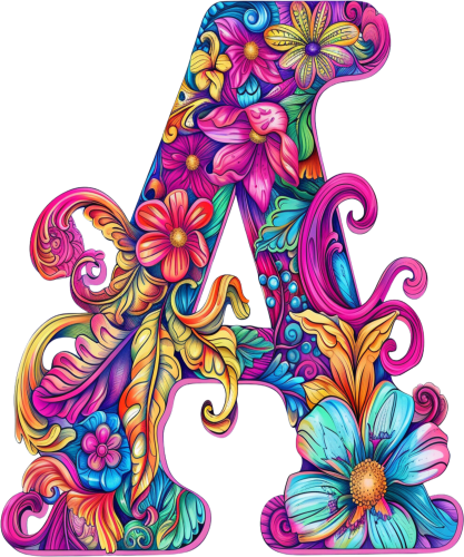(s384-5) Bright Hippie Floral Flower Monogram Letter All Letters A-Z Numbers 0-9