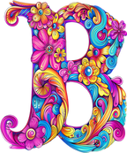 (s384-5) Bright Hippie Floral Flower Monogram Letter All Letters A-Z Numbers 0-9