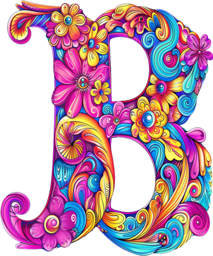 (s384-5) Bright Hippie Floral Flower Monogram Letter All Letters A-Z Numbers 0-9