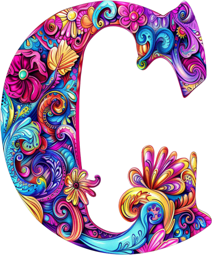 (s384-5) Bright Hippie Floral Flower Monogram Letter All Letters A-Z Numbers 0-9