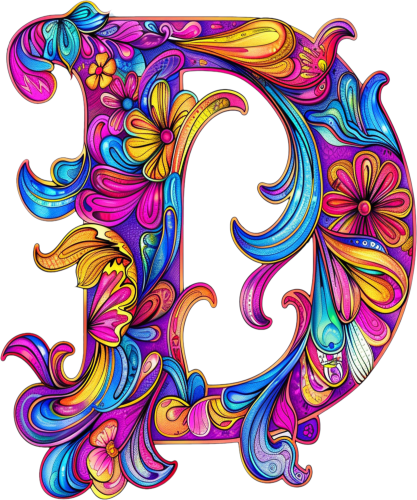 (s384-5) Bright Hippie Floral Flower Monogram Letter All Letters A-Z Numbers 0-9