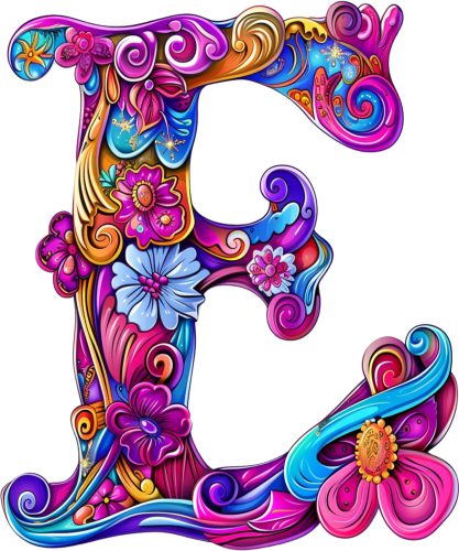(s384-5) Bright Hippie Floral Flower Monogram Letter All Letters A-Z Numbers 0-9