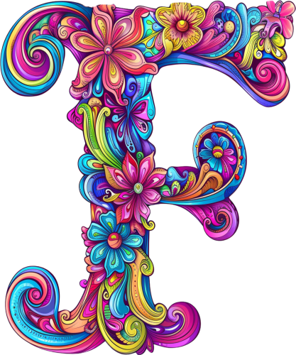 (s384-5) Bright Hippie Floral Flower Monogram Letter All Letters A-Z Numbers 0-9