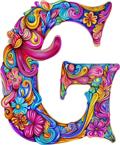 (s384-5) Bright Hippie Floral Flower Monogram Letter All Letters A-Z Numbers 0-9