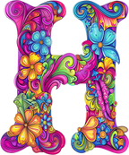 (s384-5) Bright Hippie Floral Flower Monogram Letter All Letters A-Z Numbers 0-9