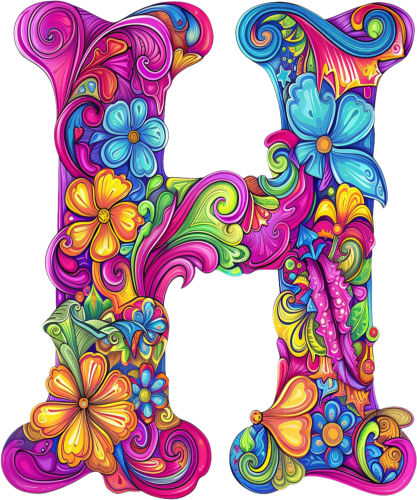 (s384-5) Bright Hippie Floral Flower Monogram Letter All Letters A-Z Numbers 0-9