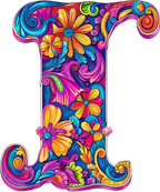 (s384-5) Bright Hippie Floral Flower Monogram Letter All Letters A-Z Numbers 0-9