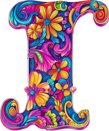(s384-5) Bright Hippie Floral Flower Monogram Letter All Letters A-Z Numbers 0-9