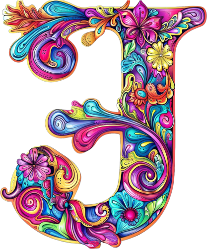 (s384-5) Bright Hippie Floral Flower Monogram Letter All Letters A-Z Numbers 0-9