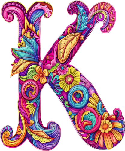 (s384-5) Bright Hippie Floral Flower Monogram Letter All Letters A-Z Numbers 0-9