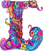 (s384-5) Bright Hippie Floral Flower Monogram Letter All Letters A-Z Numbers 0-9