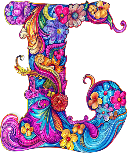 (s384-5) Bright Hippie Floral Flower Monogram Letter All Letters A-Z Numbers 0-9