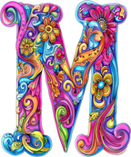 (s384-5) Bright Hippie Floral Flower Monogram Letter All Letters A-Z Numbers 0-9