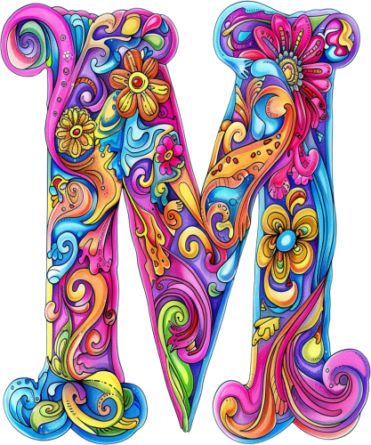 (s384-5) Bright Hippie Floral Flower Monogram Letter All Letters A-Z Numbers 0-9
