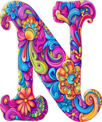 (s384-5) Bright Hippie Floral Flower Monogram Letter All Letters A-Z Numbers 0-9