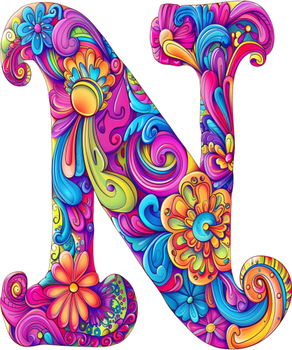(s384-5) Bright Hippie Floral Flower Monogram Letter All Letters A-Z Numbers 0-9