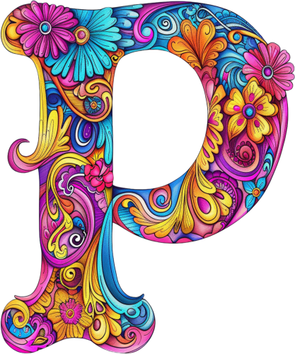 (s384-5) Bright Hippie Floral Flower Monogram Letter All Letters A-Z Numbers 0-9