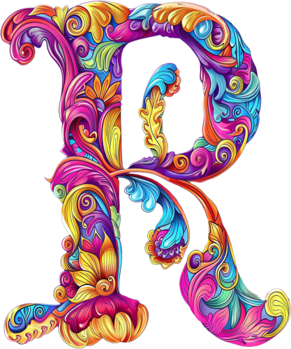 (s384-5) Bright Hippie Floral Flower Monogram Letter All Letters A-Z Numbers 0-9