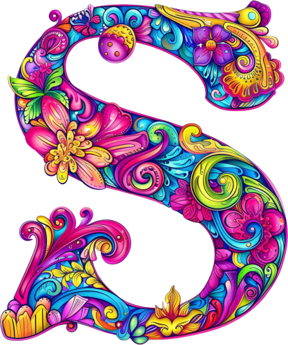 (s384-5) Bright Hippie Floral Flower Monogram Letter All Letters A-Z Numbers 0-9