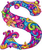 (s384-5) Bright Hippie Floral Flower Monogram Letter All Letters A-Z Numbers 0-9