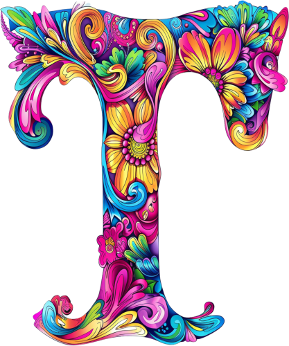(s384-5) Bright Hippie Floral Flower Monogram Letter All Letters A-Z Numbers 0-9