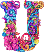 (s384-5) Bright Hippie Floral Flower Monogram Letter All Letters A-Z Numbers 0-9