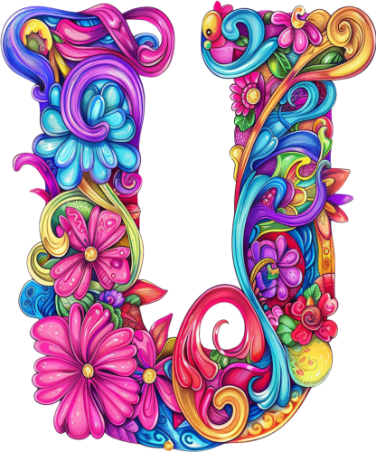 (s384-5) Bright Hippie Floral Flower Monogram Letter All Letters A-Z Numbers 0-9
