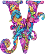 (s384-5) Bright Hippie Floral Flower Monogram Letter All Letters A-Z Numbers 0-9