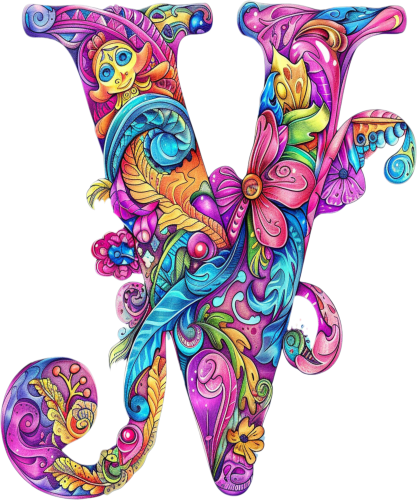 (s384-5) Bright Hippie Floral Flower Monogram Letter All Letters A-Z Numbers 0-9
