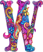(s384-5) Bright Hippie Floral Flower Monogram Letter All Letters A-Z Numbers 0-9