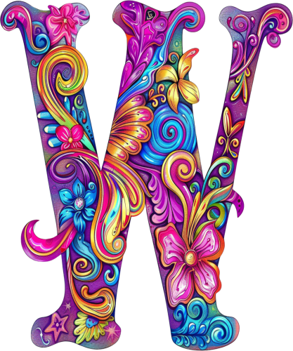 (s384-5) Bright Hippie Floral Flower Monogram Letter All Letters A-Z Numbers 0-9