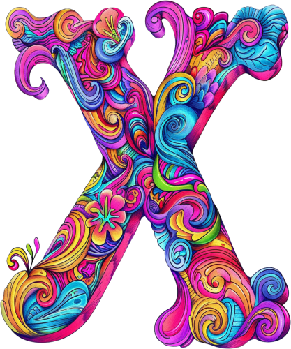 (s384-5) Bright Hippie Floral Flower Monogram Letter All Letters A-Z Numbers 0-9